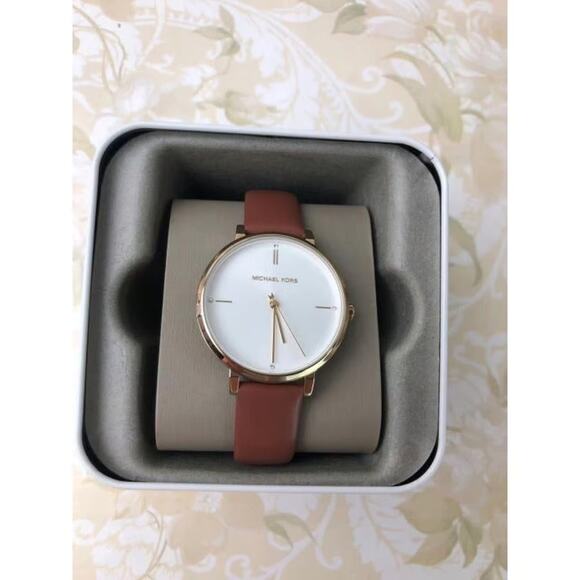 MICHAEL KORS “JAYNE” MK7099 BROWN WATCH Michael Kors MK7099 Jayne White Dial Brown Leather Strap  main image 3
